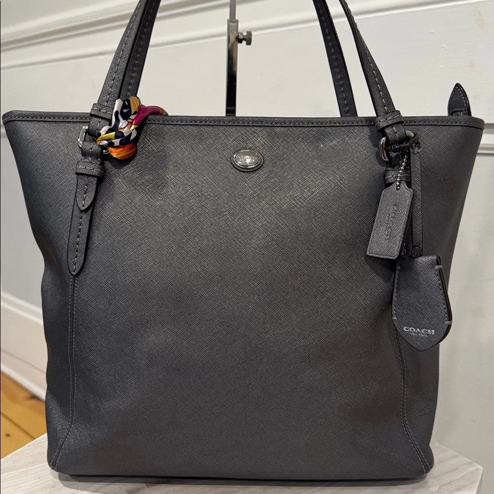 Coach Bag Peyton Zip Top Tote Charcoal Gray Saffiano Leather Tote Bag - Picture 5 of 17